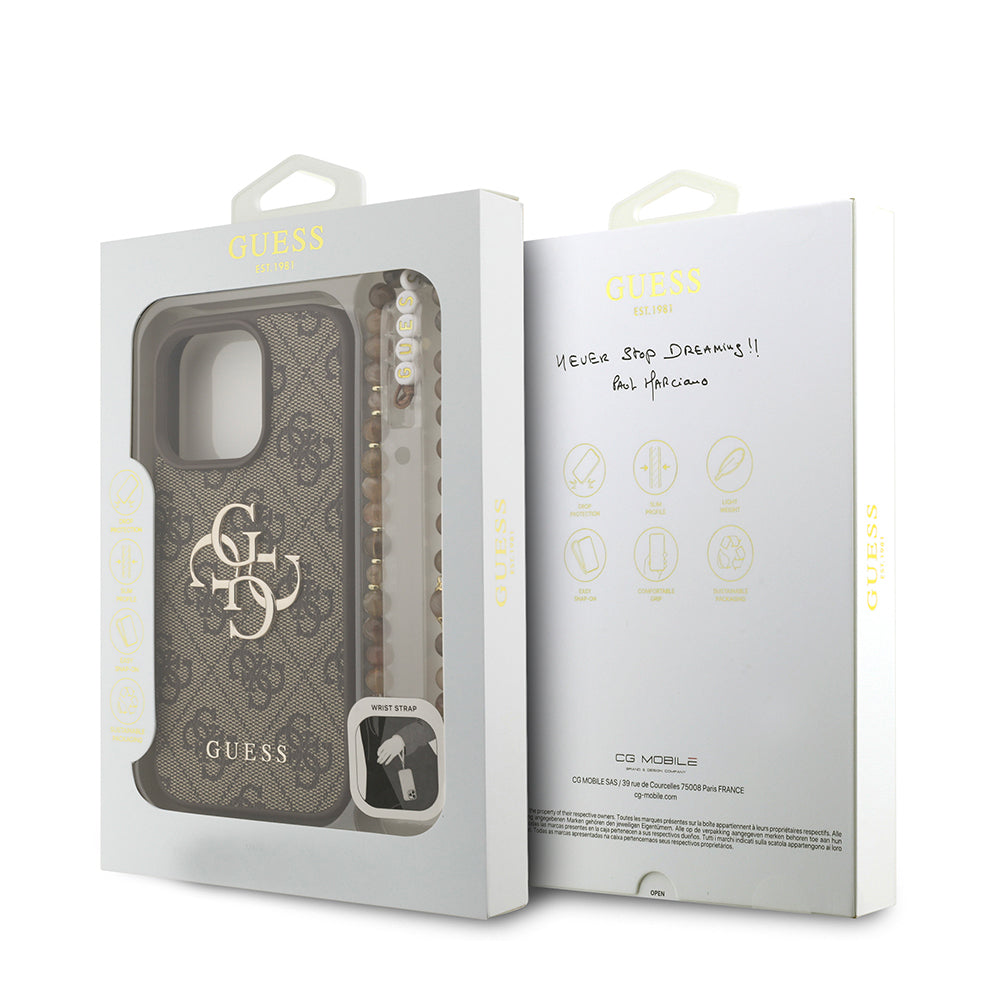 Guess iPhone 16 Pro Max Orjinal Lisanslı PU Deri Bilek Askı İpli Metal Büyük 4G ve Yazı Logolu Kılıf Guess iPhone 16 Pro Max Orjinal Lisanslı PU Deri Bilek Askı İpli Metal Büyük 4G ve Yazı Logolu Kılıf